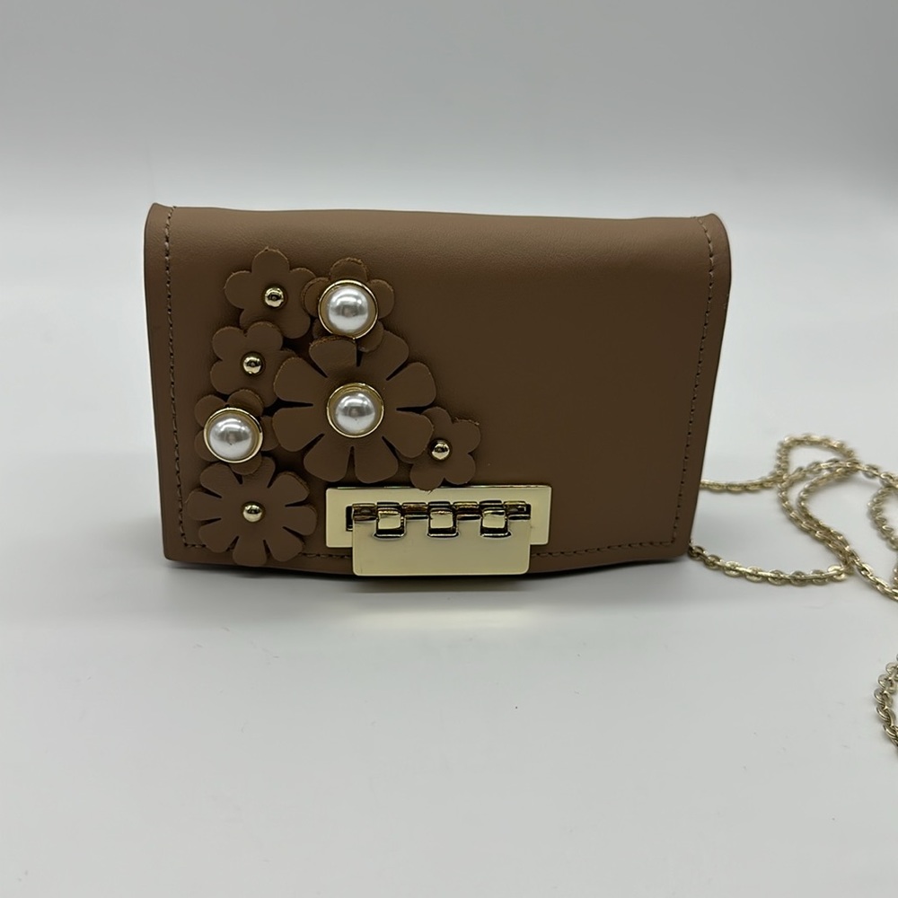 ZAC POSEN Card Case Eartha Leather Floral English Gold Chain Authentic NWOT